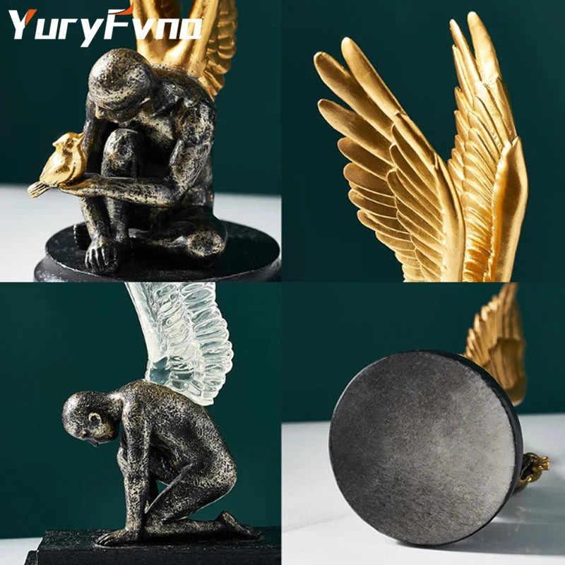 Afralia™ Abstract Golden Character Resin Statue Modern Home Decor Ornament Scandinavian Style