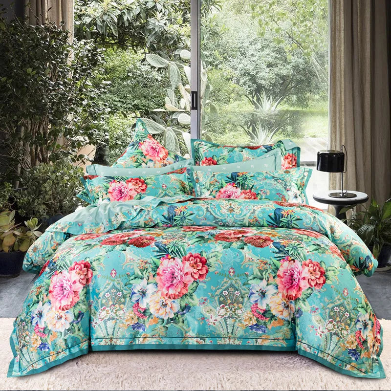 Afralia™ Vintage Floral Jacquard Cotton Wedding Bedding Set with Duvet Cover, Sheet, Pillowcases