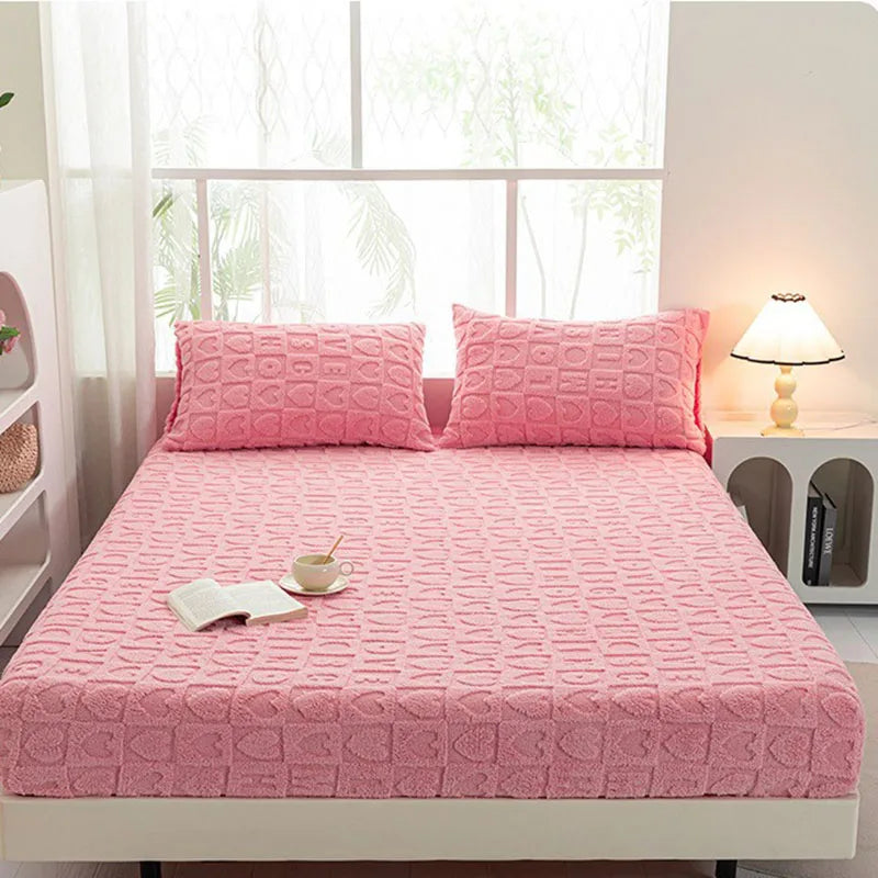 Afralia™ Tafu Velvet Fitted Sheet Coral Fleece Anti-Slip Bed Cover Grid Jacquard