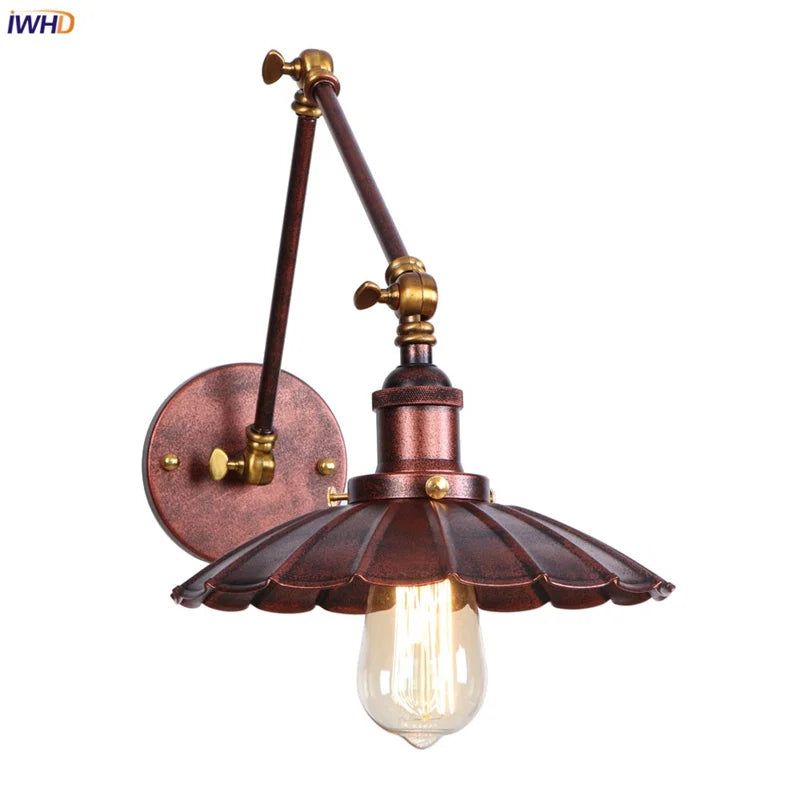 Afralia™ Industrial Rustic LED Wall Sconce, Long Arm Vintage Iron Light Fixture