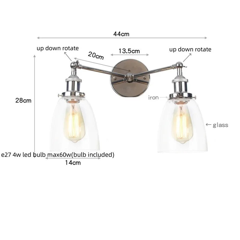 Afralia™ Retro LED Wall Light with Pull Chain Switch, 2 Heads Sconce for Living Room