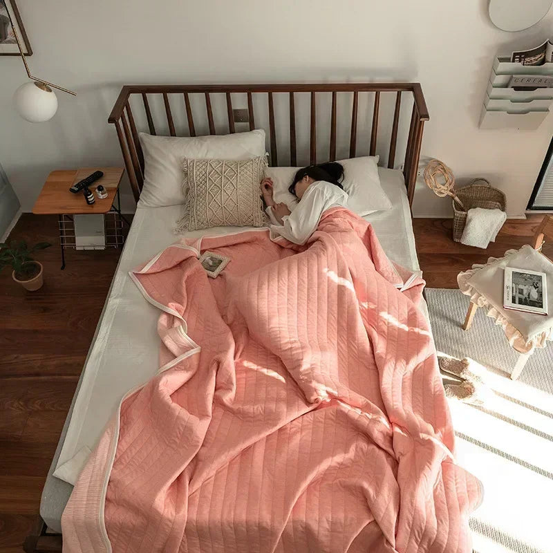 Afralia™ Soft Cotton Summer Quilt, Skin-Friendly & Washable Single/Double Blanket