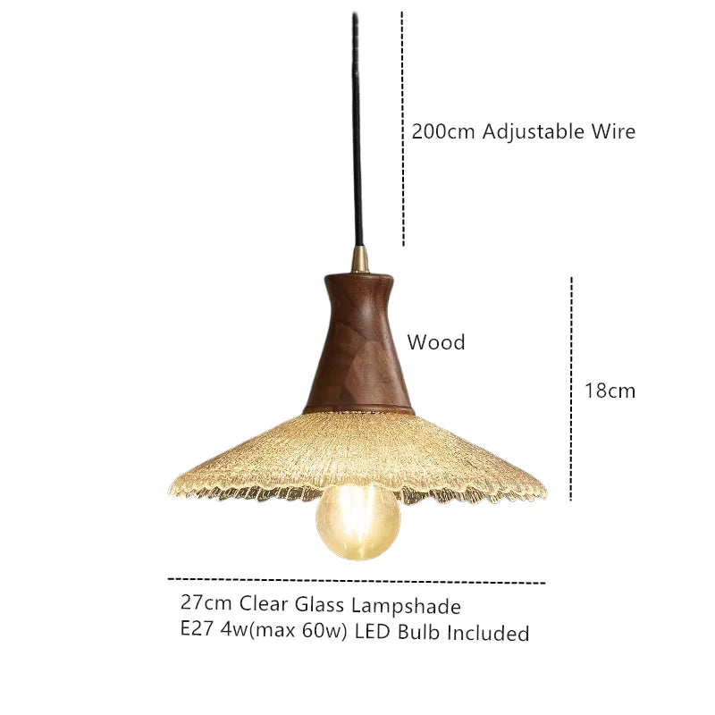 Afralia™ Wood LED Pendant Light with Clear Glass Shade, E27 LED, Japanese-Style Suspension Luminaire