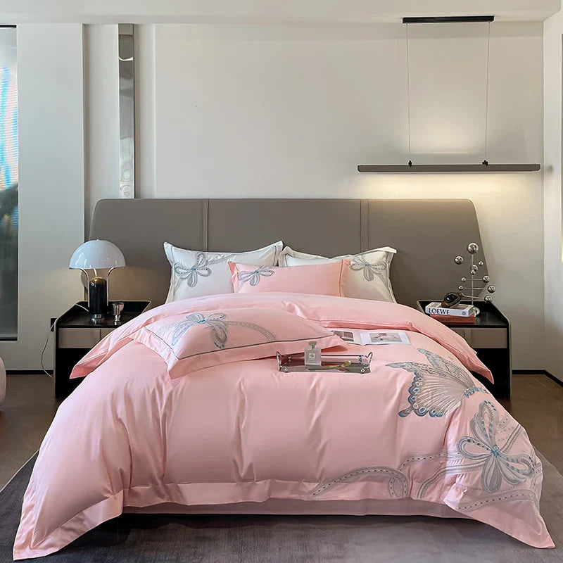 Afralia™ Luxury Butterfly Embroidery Wedding Bedding Set with 100% Egyptian Cotton Quality