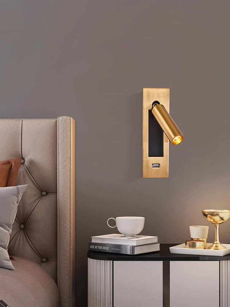 Afralia™ LED Wall Lamp with Switch, USB Port, Rotatable - Bedroom Reading Light