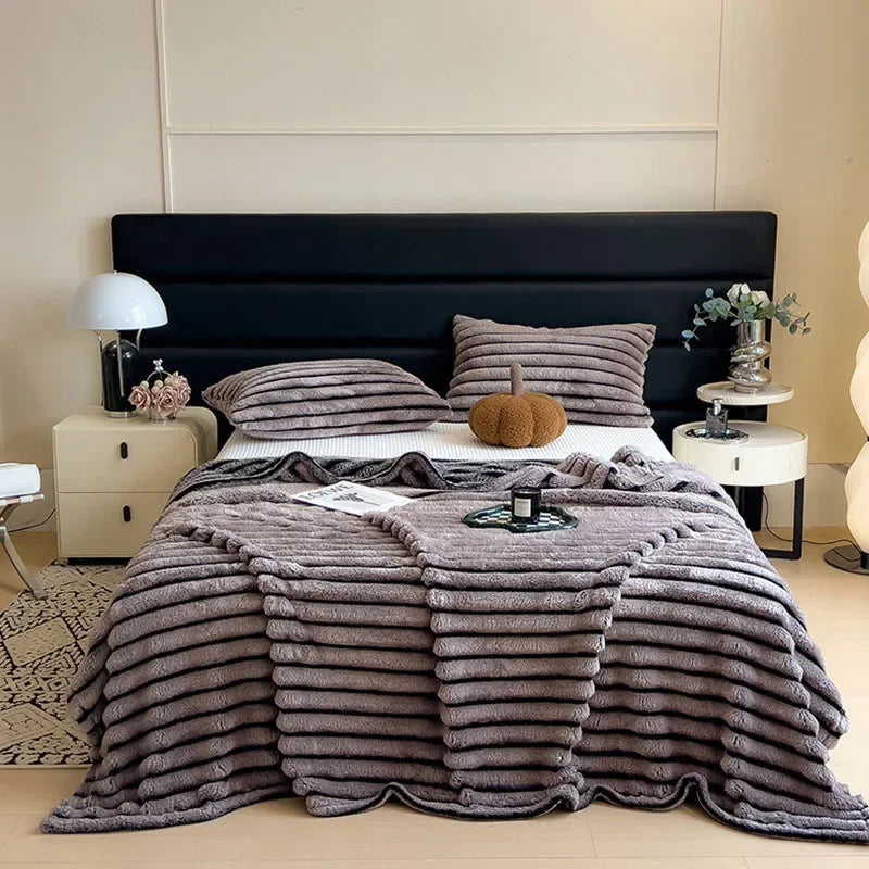 Afralia™ Dark Faux Rabbit Plush Blanket: Super Soft Comforter for Office Napping and Bed