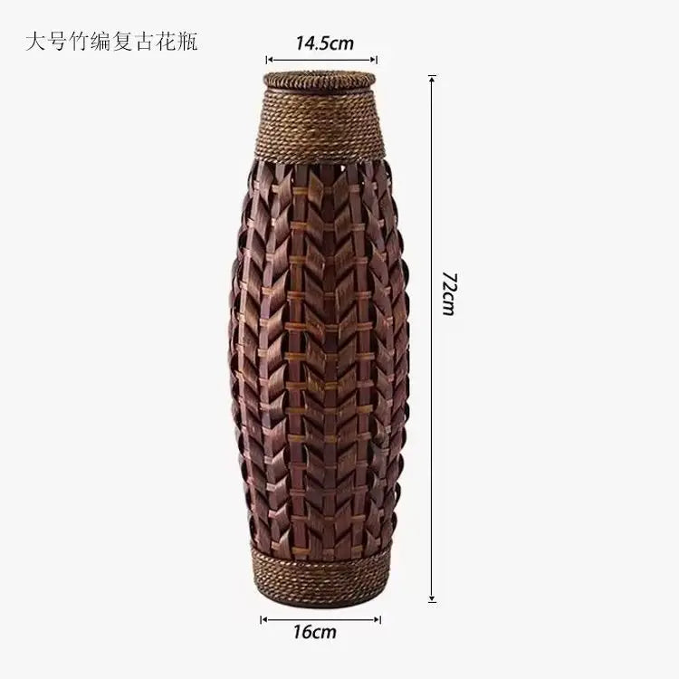 Afralia™ Bamboo Woven Vase Rattan Flower Glass Arrangement Dried Flower Basket Living Room Decor