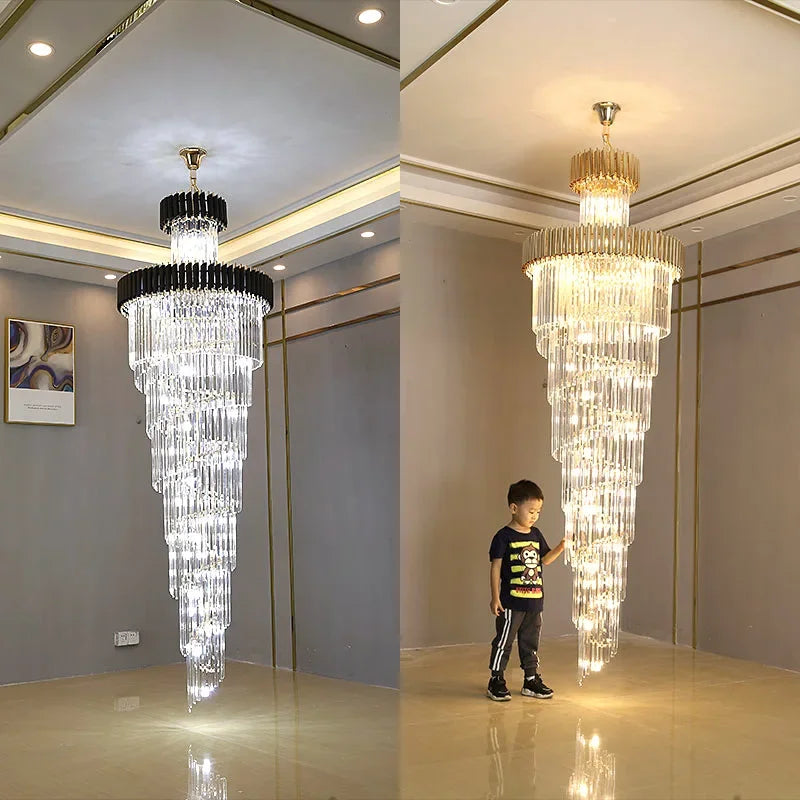 Afralia™ LED Crystal Chandelier: Modern Luxury Rotating Staircase Decorative Lighting Fixtures