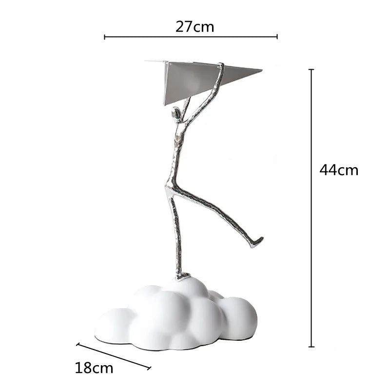 "Afralia™ Resin Paper Airplane Cloud Figure for Home Decor - Black Cartoon Abstract Figurine"