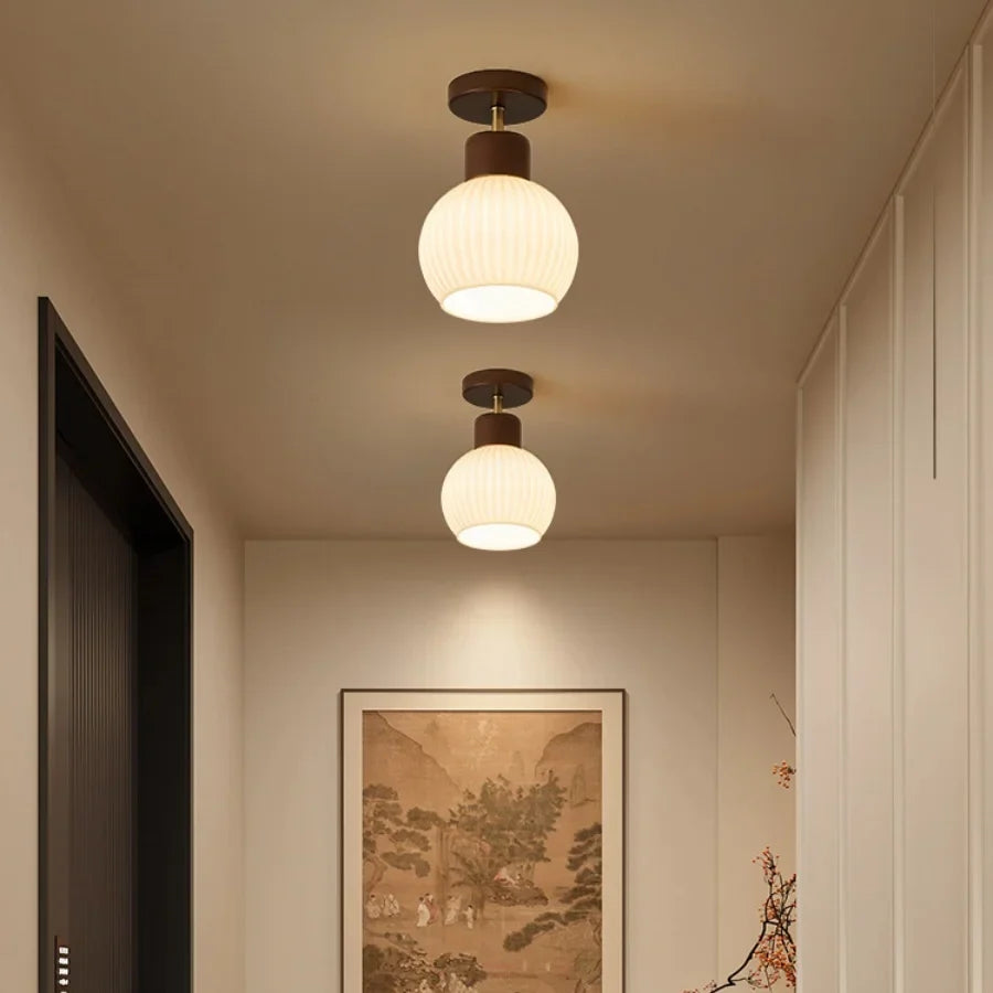 Afralia™ White Glass Ceiling Lamp LED Modern Nordic Kitchen Light