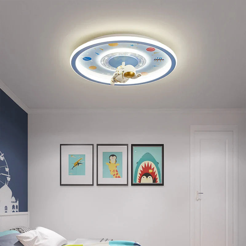 Afralia™ Astronaut LED Ceiling Light for Kids' Room - Blue Cartoon Theme