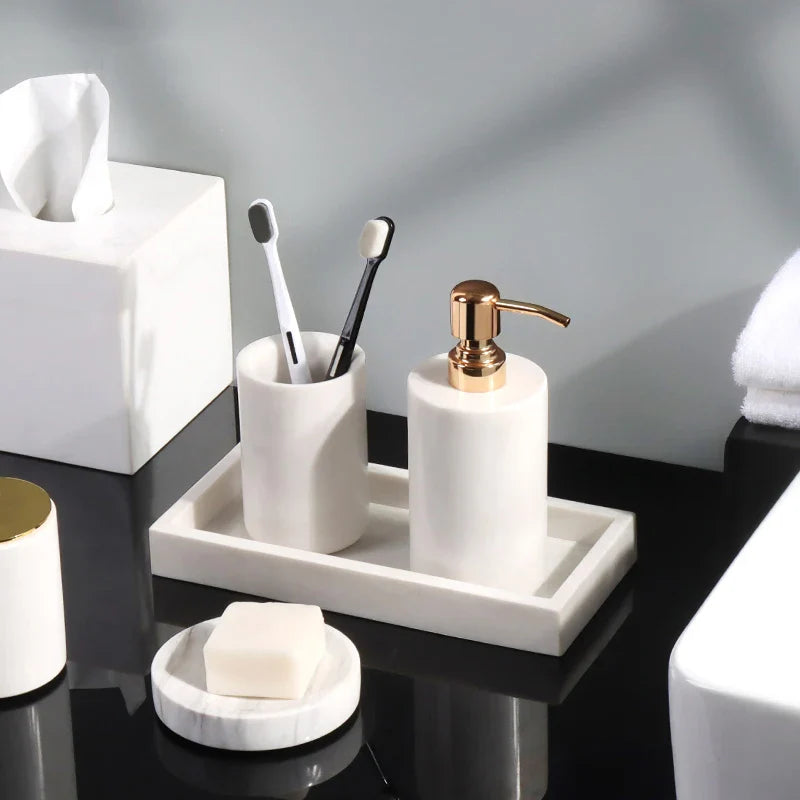 Afralia™ White Volakas Marble Bathroom Accessories Set
