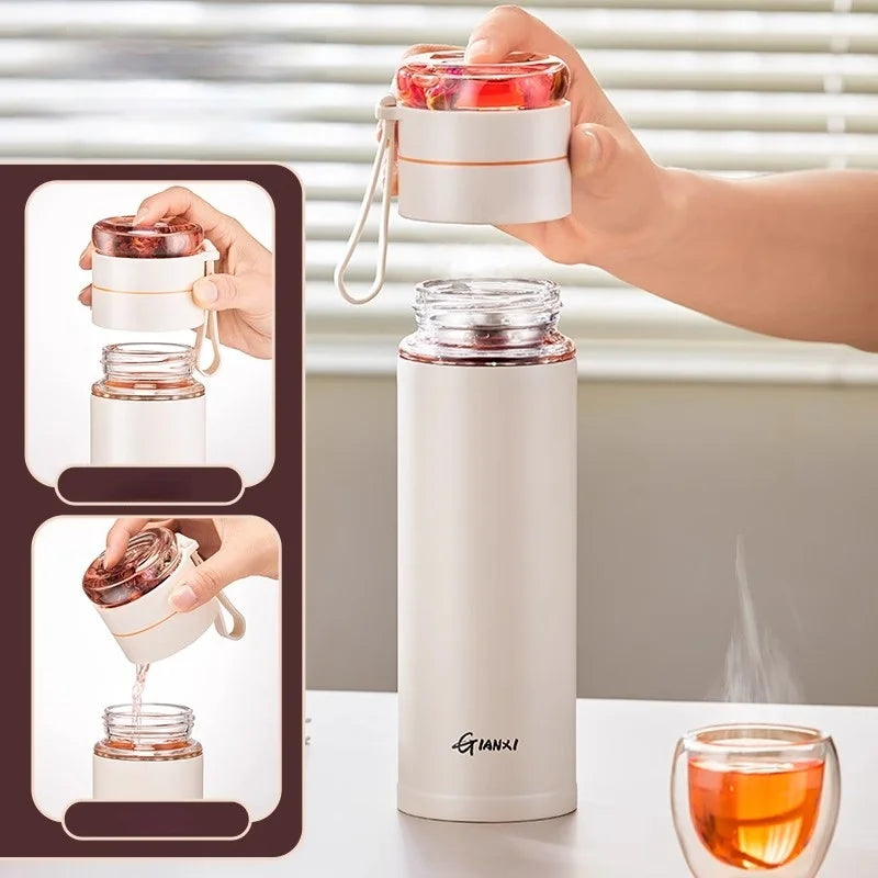 Afralia™ Glass Thermos Cup Tea Separation Set Vacuum Bottle Stainless Steel Office Business Style