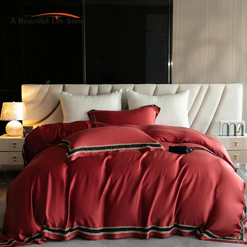 Afralia™ Luxury Embroidery Eucalyptus Duvet Cover Set with Silky Cool Feel
