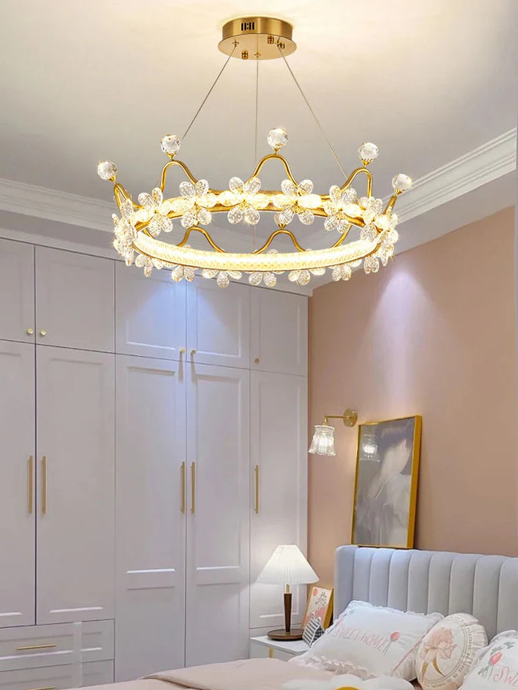 Afralia™ Crystal Chandelier: Nordic LED Luxury Round Crown Petal Design for Girls' Bedroom