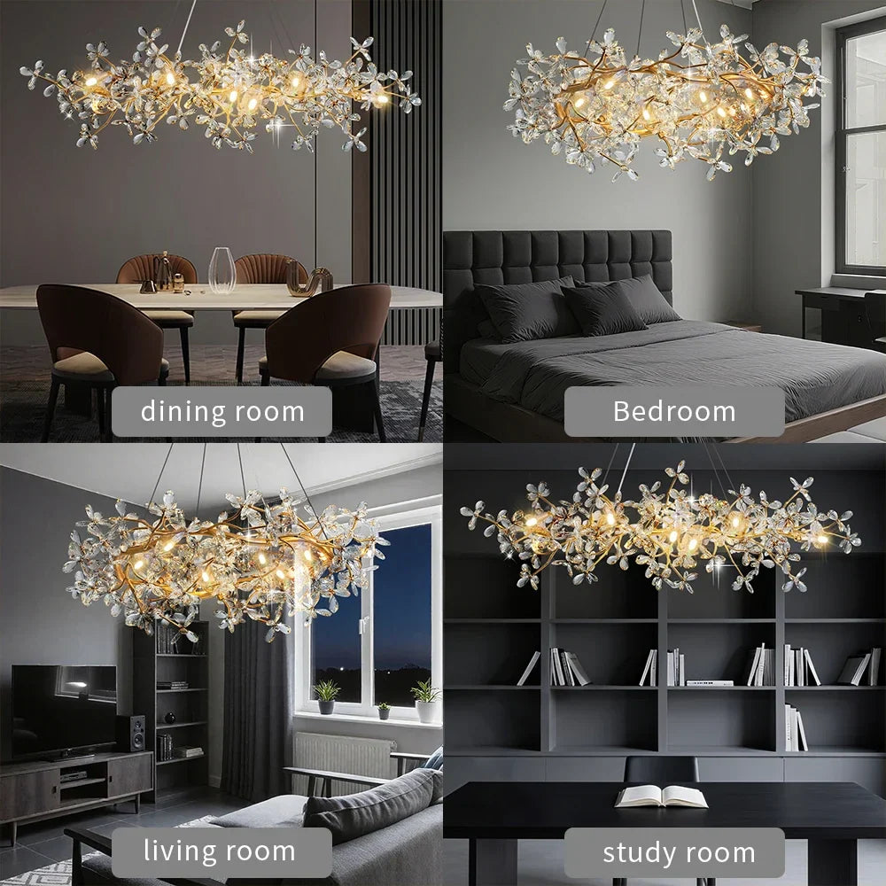 Afralia™ Crystal Flower Chandelier Light for Dining Living Room Bedroom