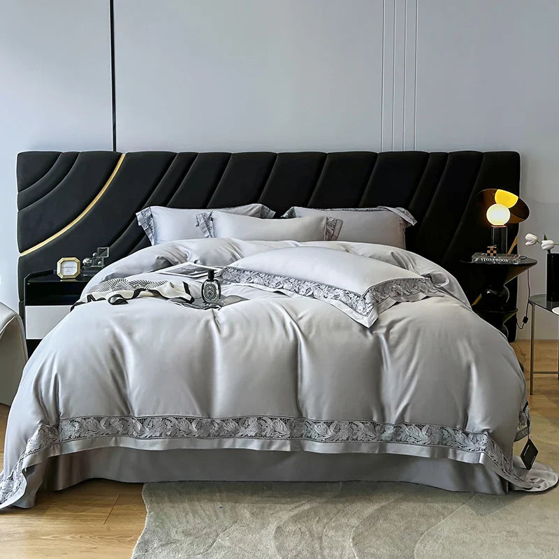 Afralia™ Luxe 1500TC Egyptian Cotton Lace Wide Edge Bedding Set: Duvet Cover, Sheet, Pillowcases
