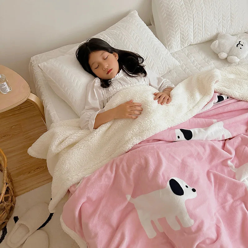 Afralia™ Cartoon Lamb Wool Blanket: Double-Layered, Thick & Warm for Children & Adults