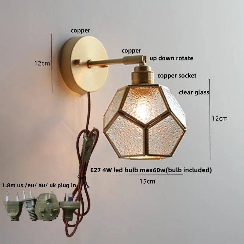 Afralia™ Colorful Square Glass LED Wall Lights with Pull Chain Switch, Tiffany Style