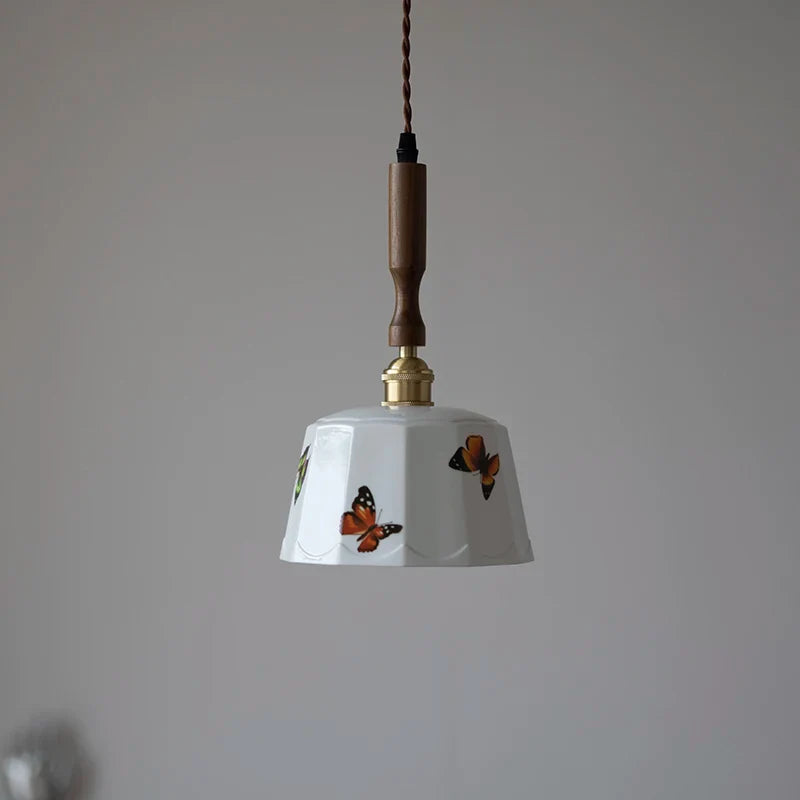 Afralia™ Brown Wood LED Pendant Light - Nordic Modern White Ceramic Hanging Lamp
