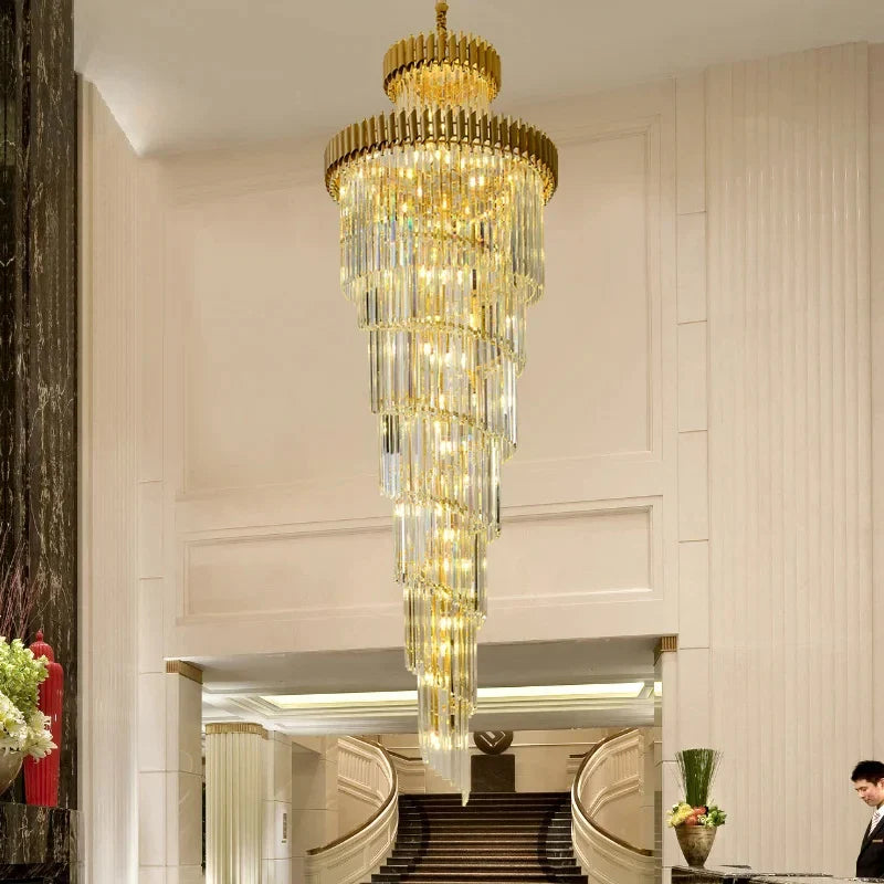 Afralia™ Modern Crystal Chandelier Black/Gold Light Fixture for Luxury Living Room, Villa, Staircase
