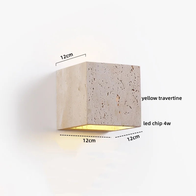 Afralia™ Yellow Travertine LED Wall Lamp Round Bedside Light Fixtures