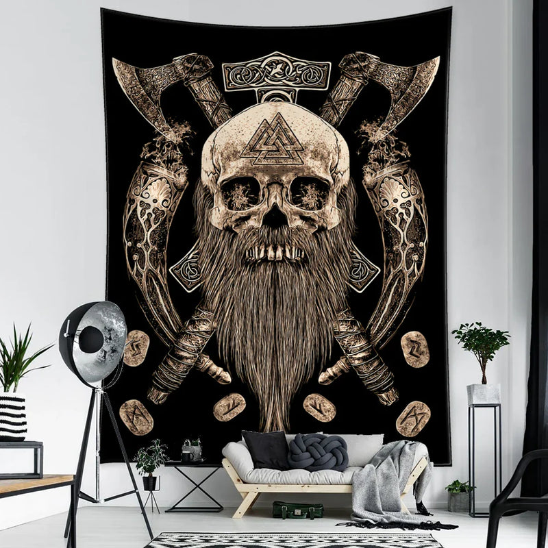 Afralia™ Viking Symbols Tapestry Wall Hanging for Psychedelic Home Decor