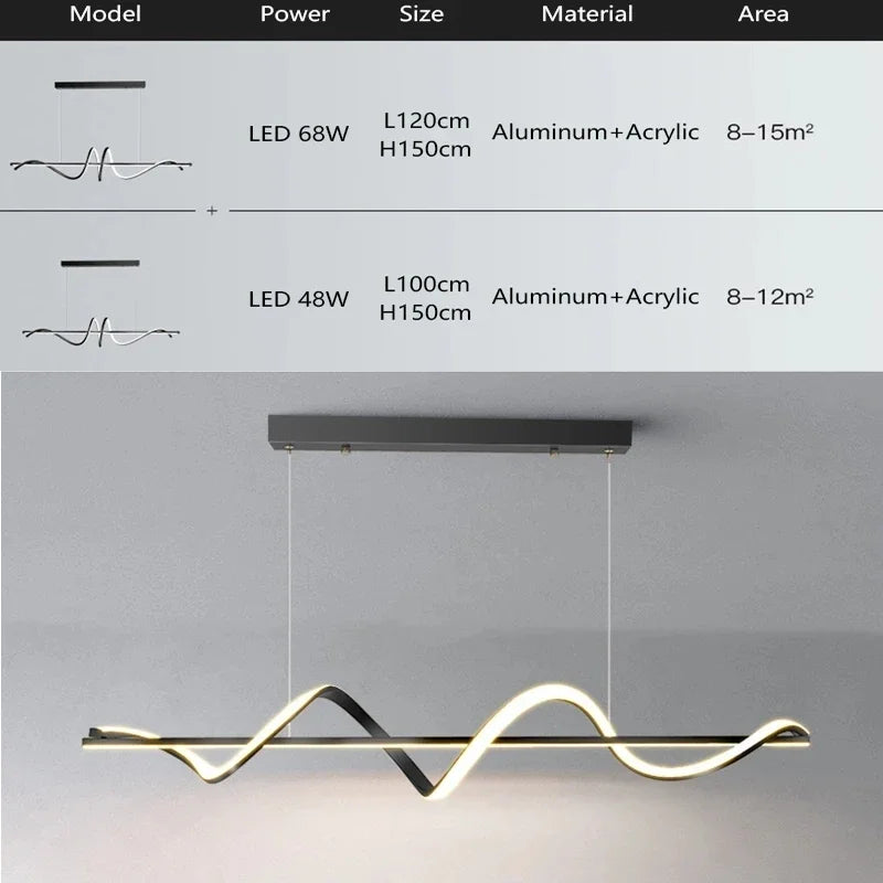 Afralia™ Modern Curved Dining Table Pendant Lamp LED Suspension Lighting
