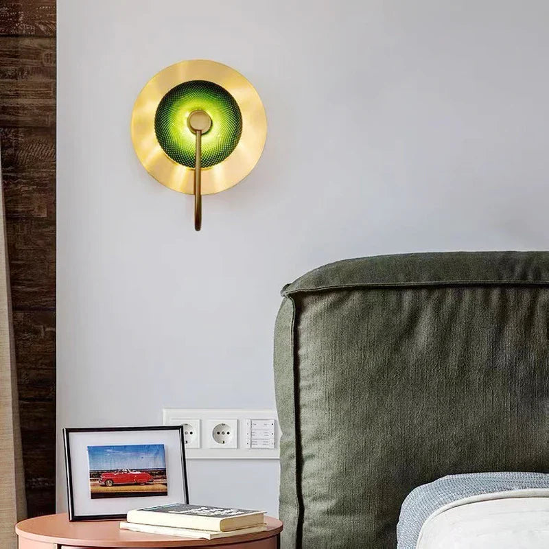 Afralia™ Circular Green Copper Wall Lamp - Modern Nordic LED Decor for Living Room