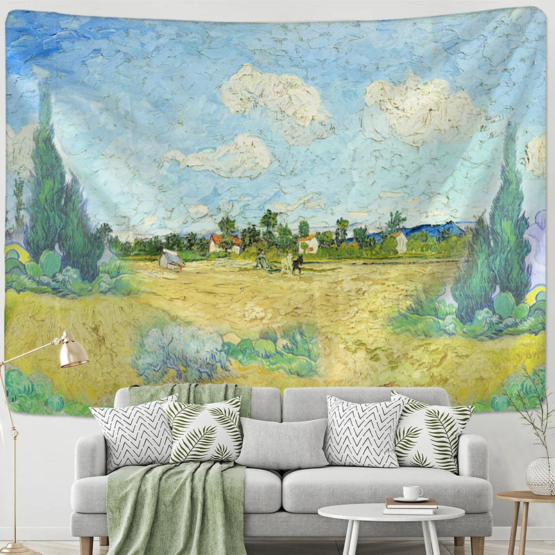 Afralia™ Vintage Pastoral Oil Painting Tapestry Wall Hanging Hippie Decor