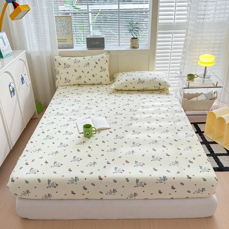 Afralia™ Queen Double Fitted Bed Sheet Coarse Cloth Mattress Cover - High-Quality Print