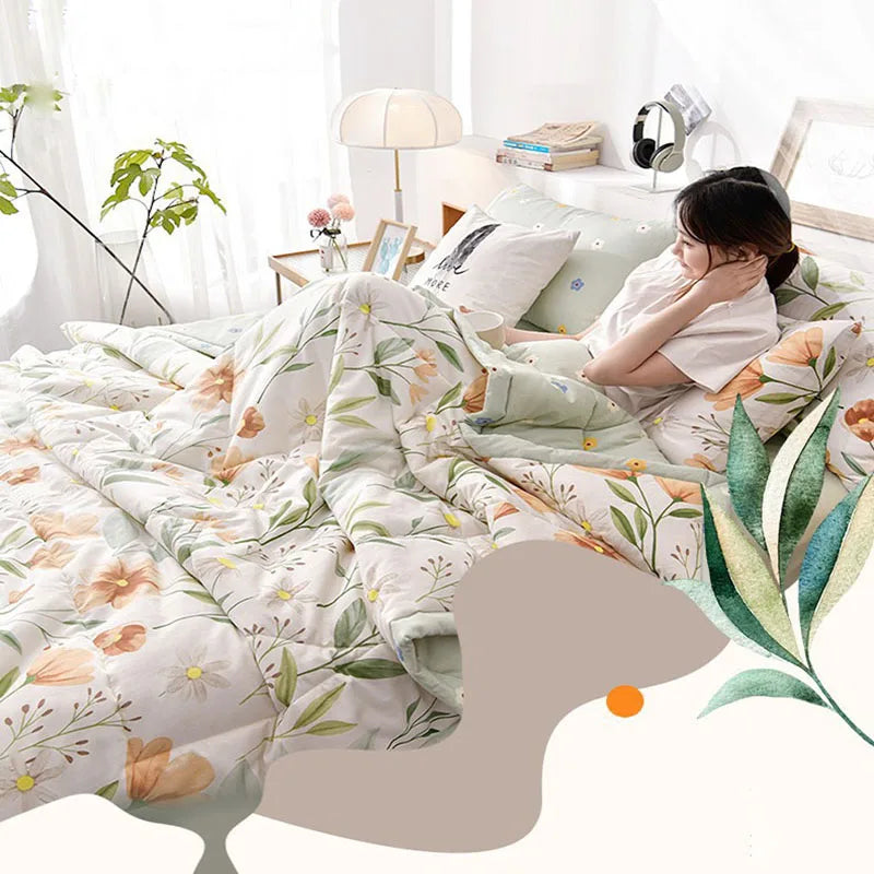 Afralia™ Multi Floral Patchwork Cooling Blanket: Skin-friendly Air-Conditioner Quilt with Washed Cotton
