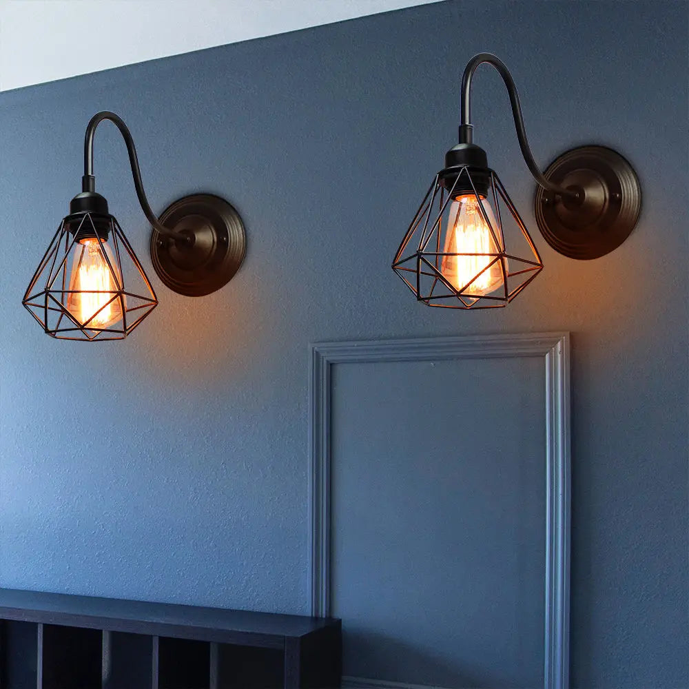 Afralia™ Industrial Cage Wall Lamp Vintage Retro Loft LED Sconce E27