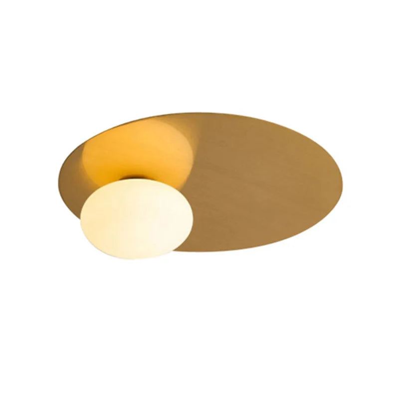 Afralia™ Modern Round Gold Black Metal Ceiling Light with White Glass for Bedroom Aisle Dining Room