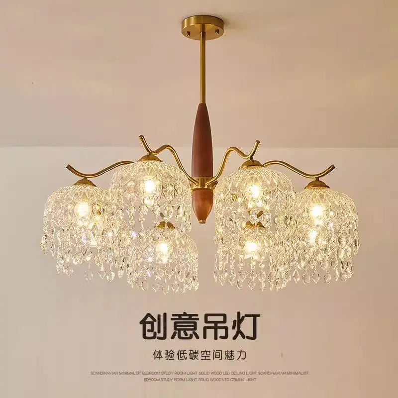 Afralia™ Retro Rose Glass Chandelier Daily Lighting for Living Room & Bedroom