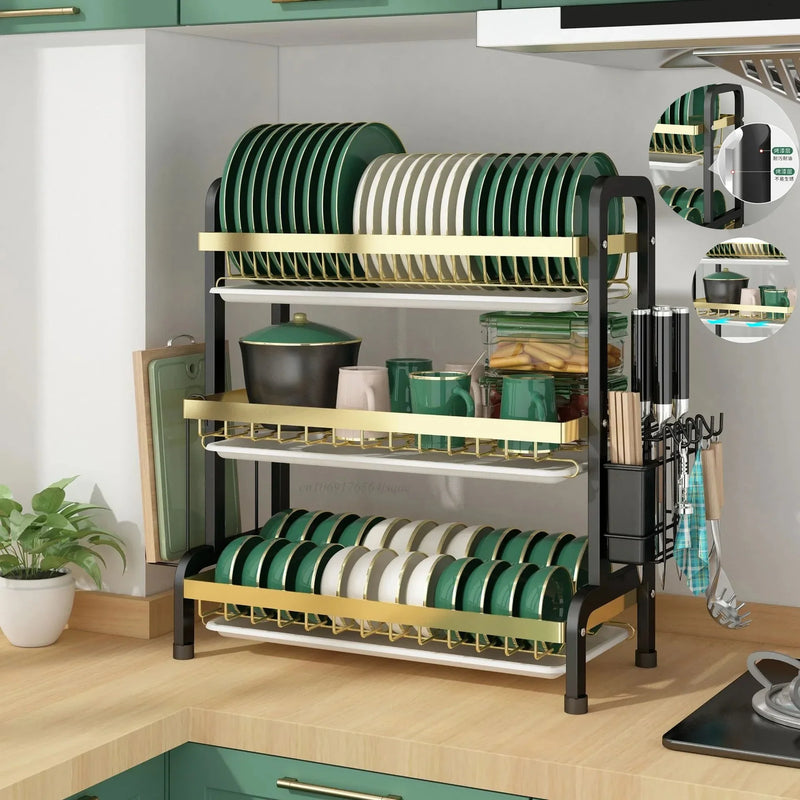 Stainless Steel Kitchen Dish Drainer Rack by Afralia™ - Space-Saving Bowl Plate Drying Organizer