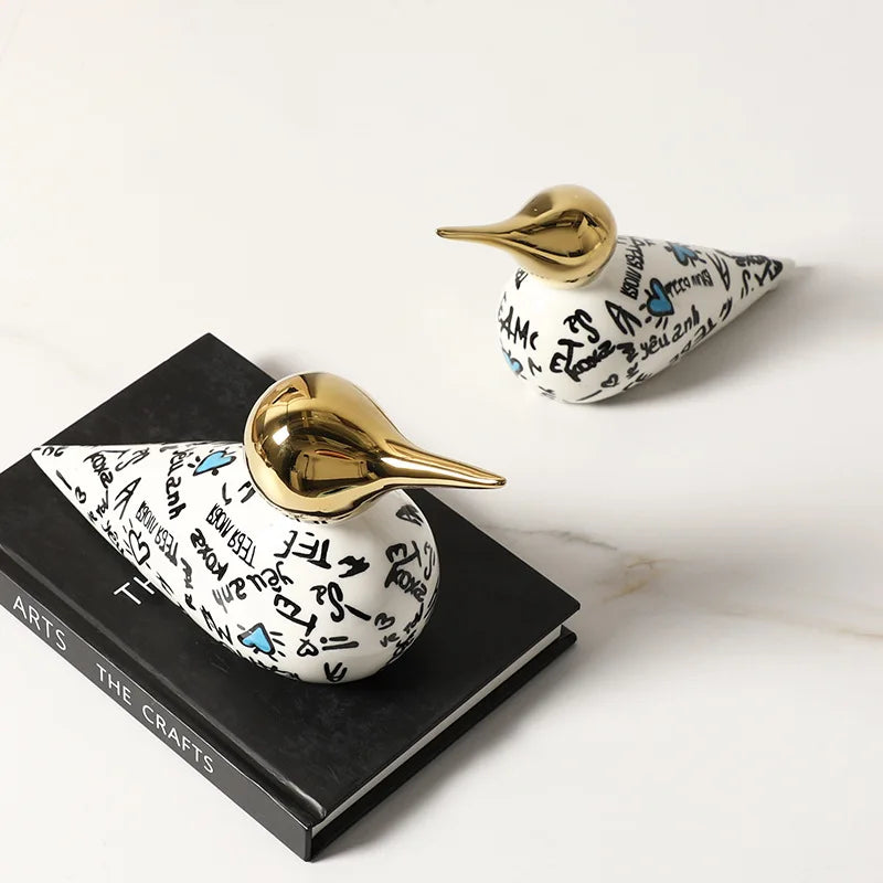 Afralia™ Sparrow Ceramic Ornament Gold Beak Abstract Pattern Decoration