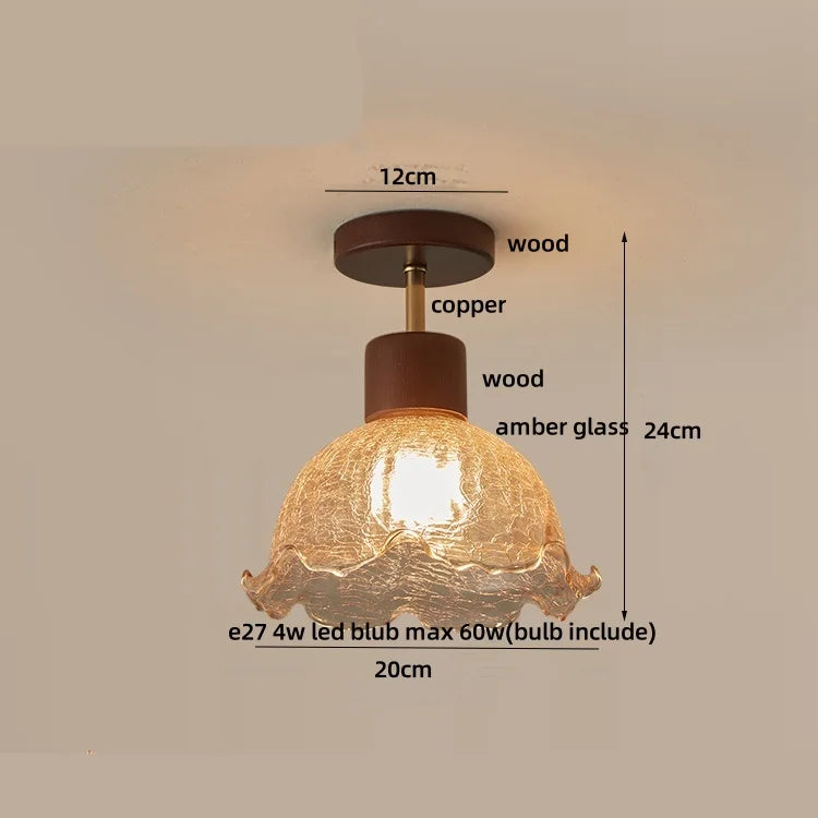 Afralia™ Wood Ball LED Ceiling Lamp Vintage Loft Copper Canopy Light
