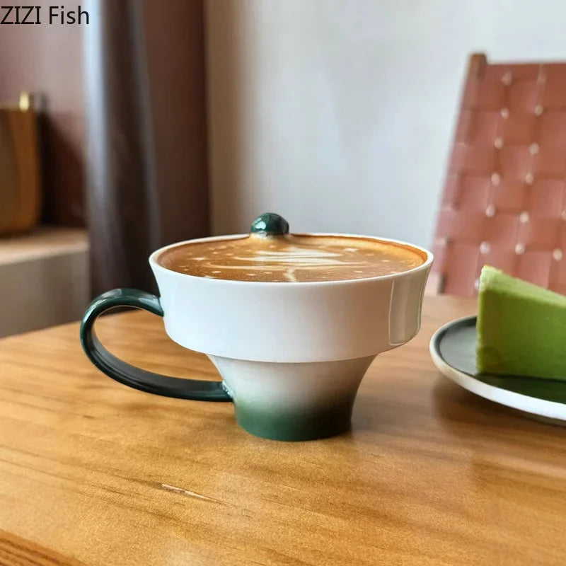 Afralia™ Gradient Ceramic Cup & Saucer Set - Colorful Tea & Coffee Mug for Dining Table