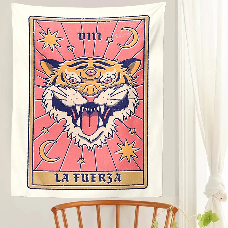 Afralia™ Tarot Sun Moon Wall Hanging: Vintage Tiger Aesthetic Boho Tapestries