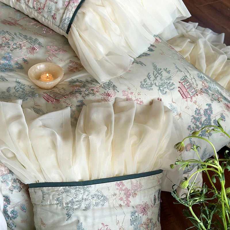 Afralia™ French Princess Lace Ruffles Bedding Set with Soft Silky Touch
