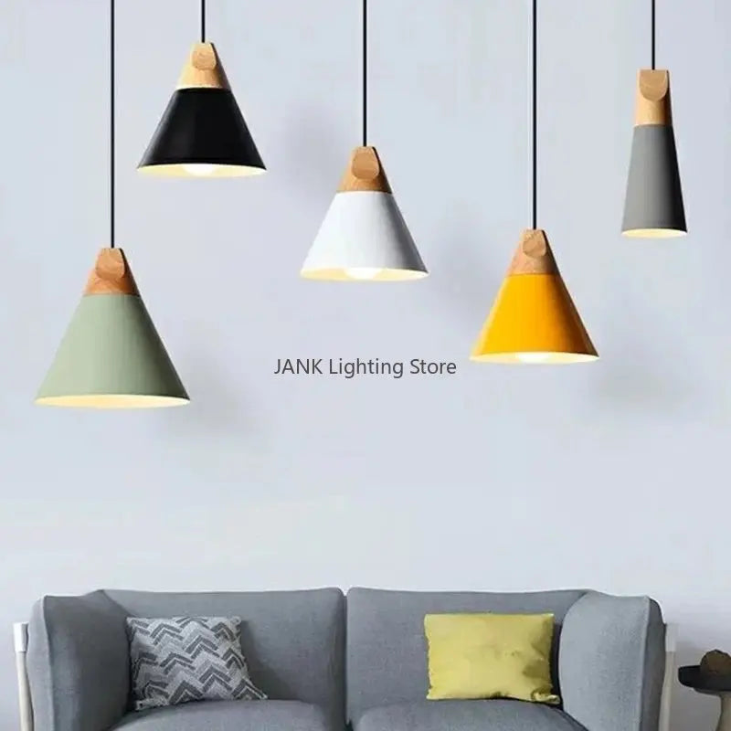 Afralia™ Wood Iron Pendant Lamp for Indoor Lighting in Modern Simple Design