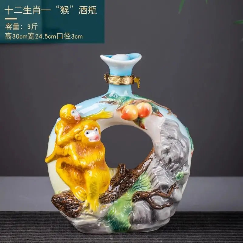 Afralia™ Jingdezhen Ceramic Wine Bottle Sculpture Gift Chinese Zodiac 3kg