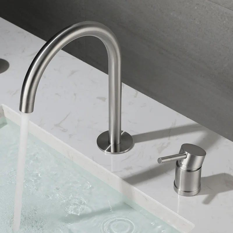 Afralia™ Brushed Stainless Steel Bathroom Faucet - Deck Mounted Basin Mixer Tap