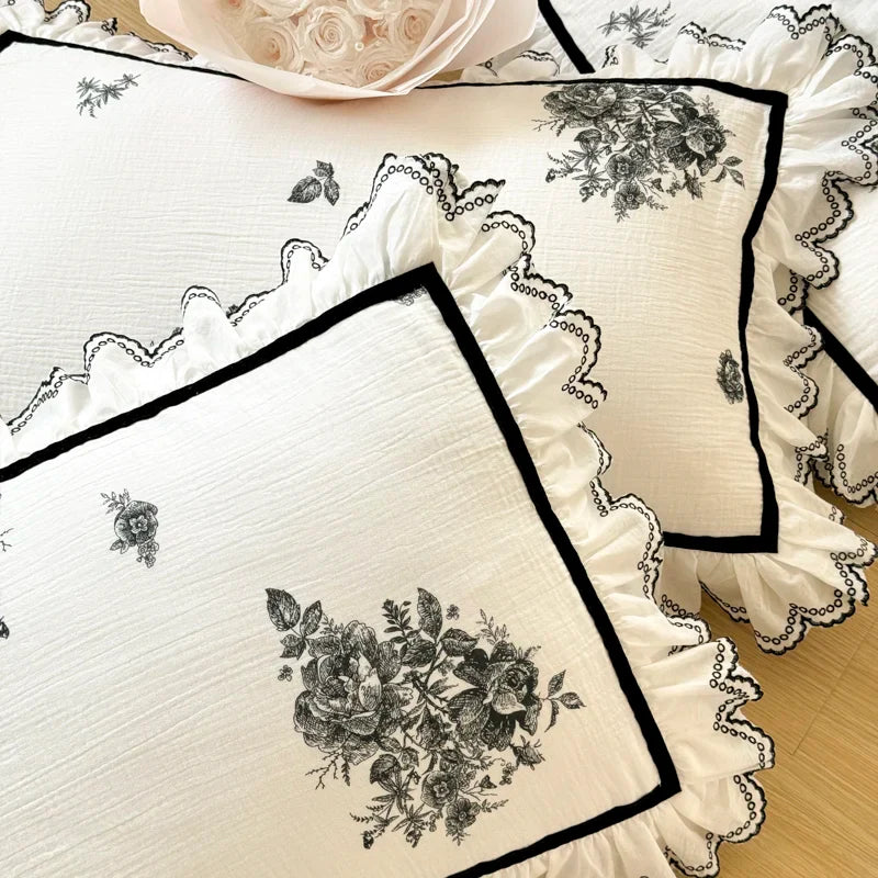 Afralia™ Ruffled Embroidery Cotton Bedding Set: Duvet Cover, Sheet Set, Pillowcase