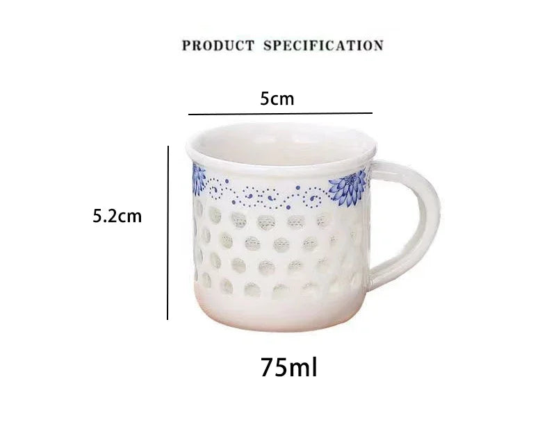 Afralia™ Blue White Porcelain Tea Cup Set Vintage Japanese Ceramic Teacup Jingdezhen Bowl