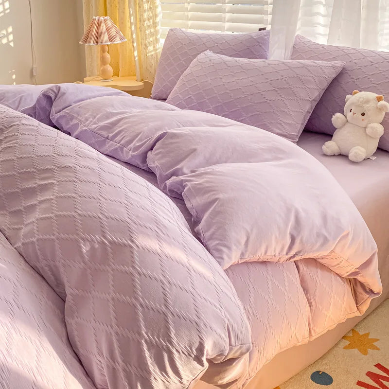 Afralia™ Fresh Bubble Yarn Fabric Bedding Set - Soft, Breathable Duvet Cover with Sheet
