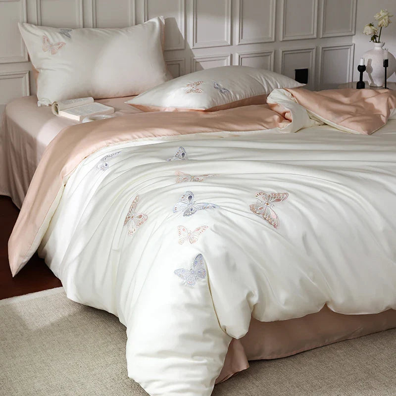 Afralia™ Butterfly Embroidery Lyocell Cotton Bedding Set, Silky Soft Cool Feeling Sheets