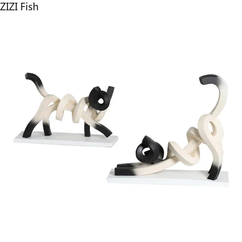 Afralia™ Twisted Line Cat Sculpture: Modern Abstract Resin Statue for Room Decor
