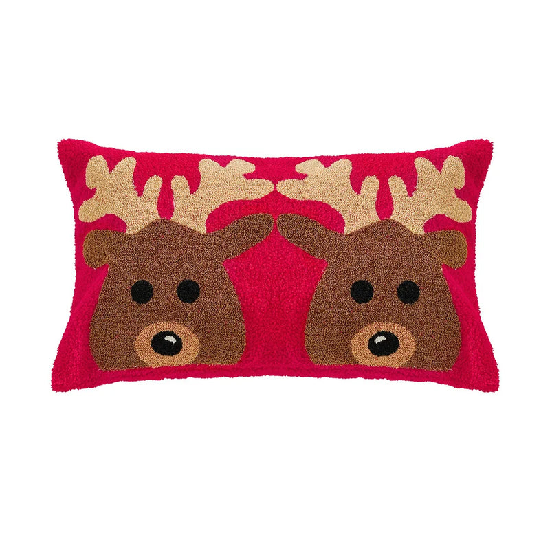 Christmas Reindeer Red Pillowcase Embroidery Cushion Cover by Afralia™ - Soft 30x50cm